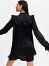  image of new-look-black-satin-yoke-frill-mini-oversized-smock-dress