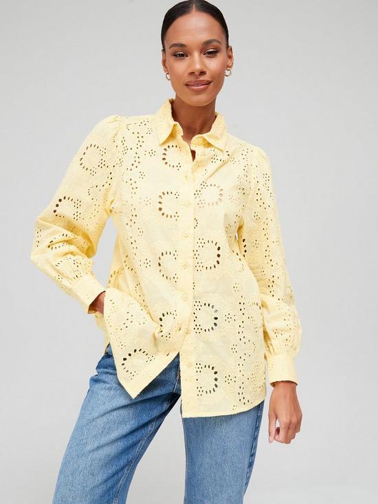 front image of v-by-very-all-over-broderie-shirt-yellow