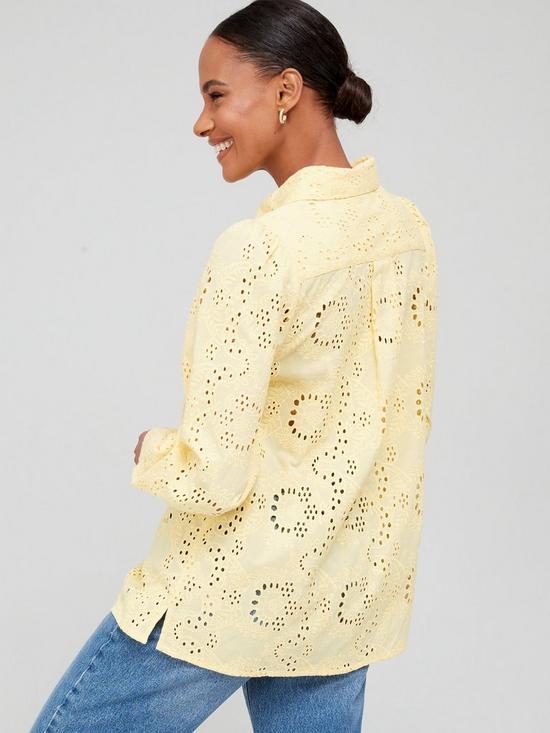 stillFront image of v-by-very-all-over-broderie-shirt-yellow