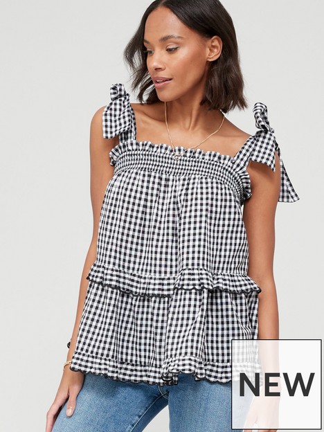 v-by-very-tiered-tie-shoulder-printed-cami-gingham