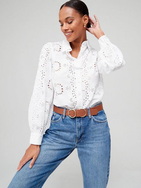 front image of v-by-very-all-over-broderie-shirt-white