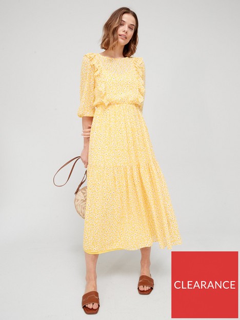 v-by-very-ruffle-front-tiered-midi-dress-yellow-print