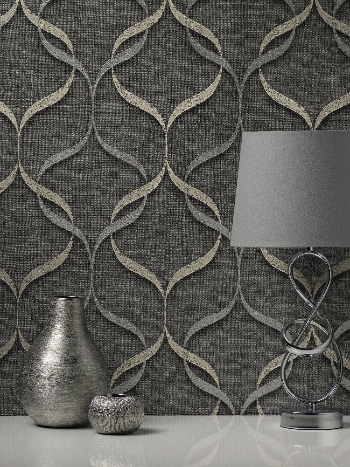 Product photograph of Fine D Cor Milano Wave Wallpaper - Charcoal from very.co.uk