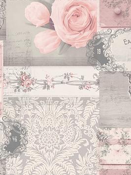 Crown Wallpaper Ophelia Decoupage Blush Wallpaper Blush | 