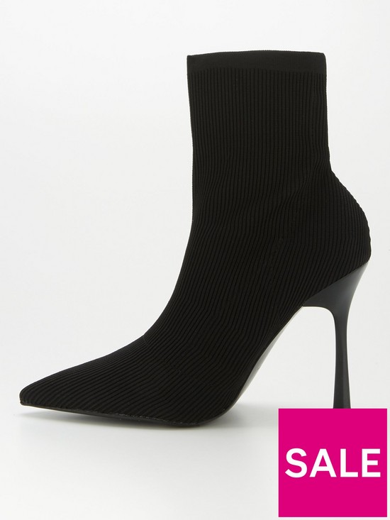 front image of river-island-wide-fit-heeled-sock-boot-black