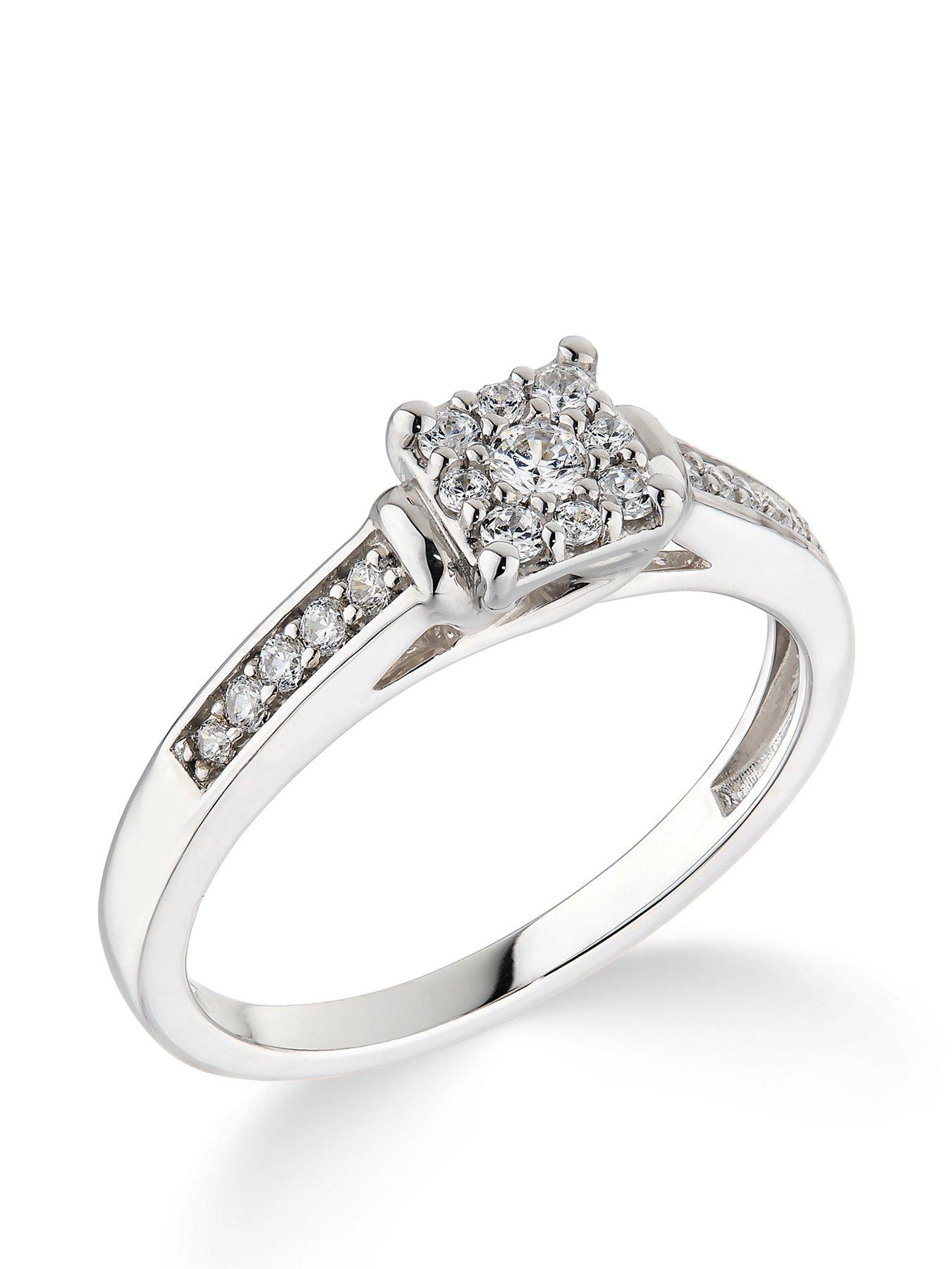 Product photograph of Love Diamond 9ct White Gold 0 25ct Diamond Princess Cut Ring With Diamond Shoulders from very.co.uk