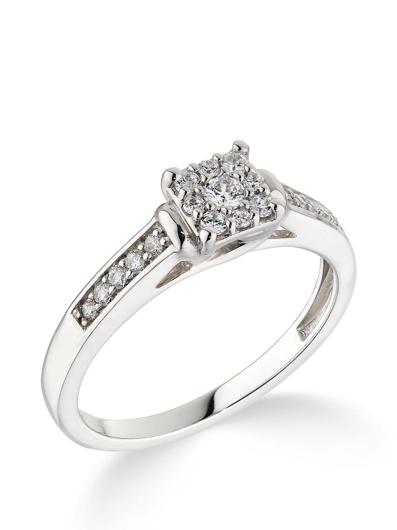 Love DIAMOND 9ct White Gold 0.25ct Diamond Princess Cut Ring With Diamond Shoulders