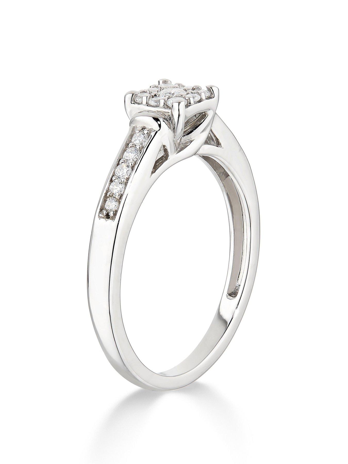 Image 2 of 6 of Love DIAMOND 9ct White Gold 0.25ct Diamond Princess Cut Ring With Diamond Shoulders