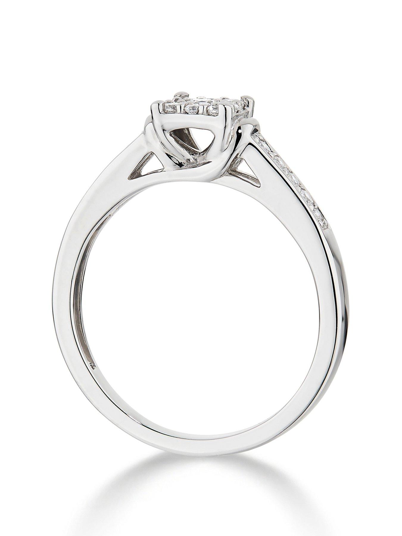 Image 3 of 6 of Love DIAMOND 9ct White Gold 0.25ct Diamond Princess Cut Ring With Diamond Shoulders