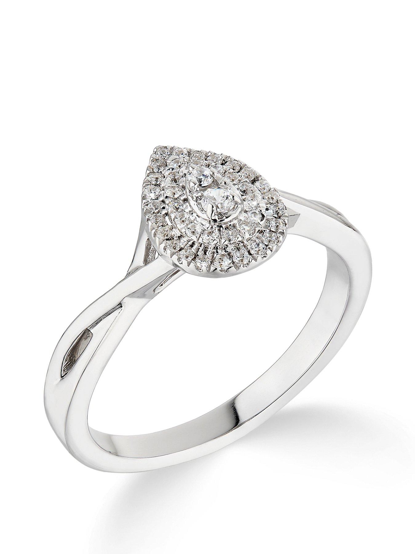 Love DIAMOND 9ct White Gold 0.20ct Diamond Double Halo Pear Twist Band Ring