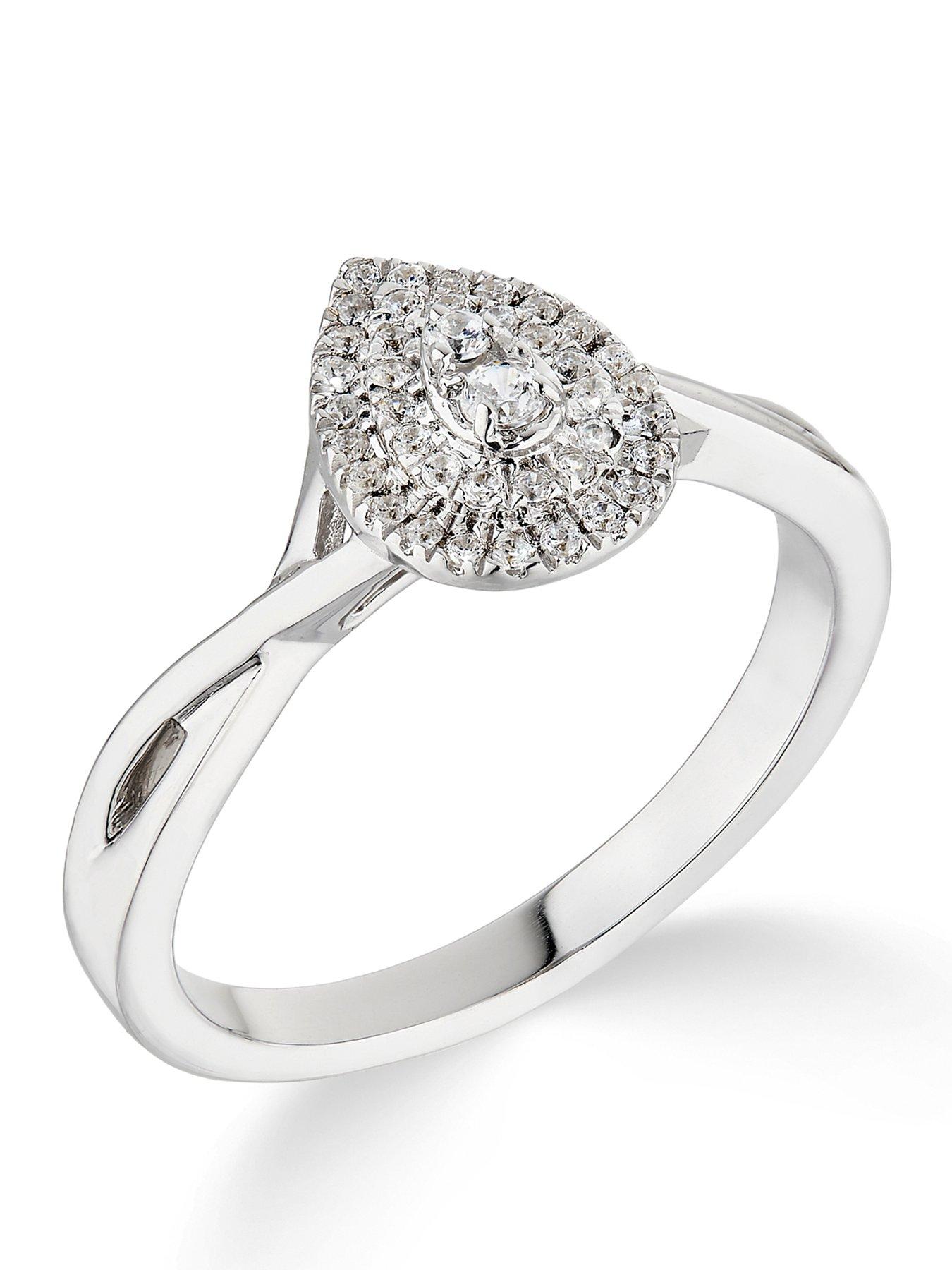 Love DIAMOND 9ct White Gold 0.20ct Diamond Double Halo Pear Twist Band Ring