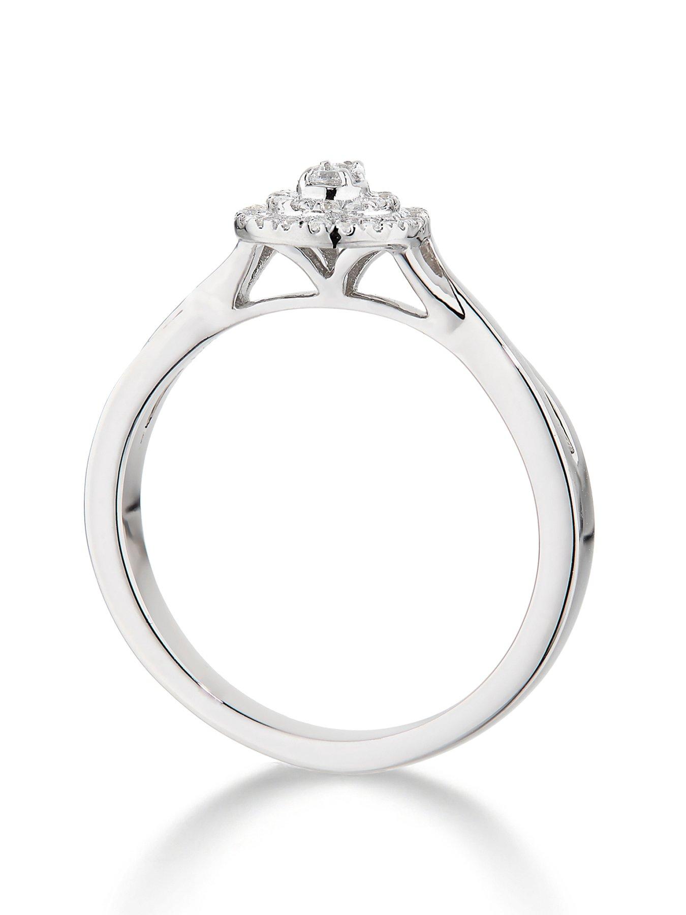 Image 2 of 6 of Love DIAMOND 9ct White Gold 0.20ct Diamond Double Halo Pear Twist Band Ring