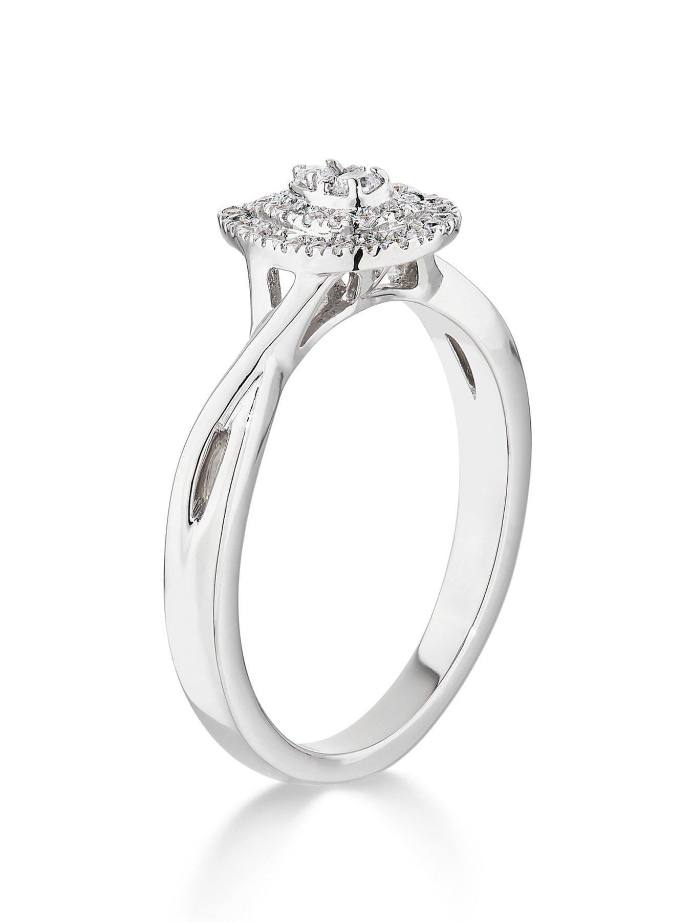 Image 3 of 6 of Love DIAMOND 9ct White Gold 0.20ct Diamond Double Halo Pear Twist Band Ring