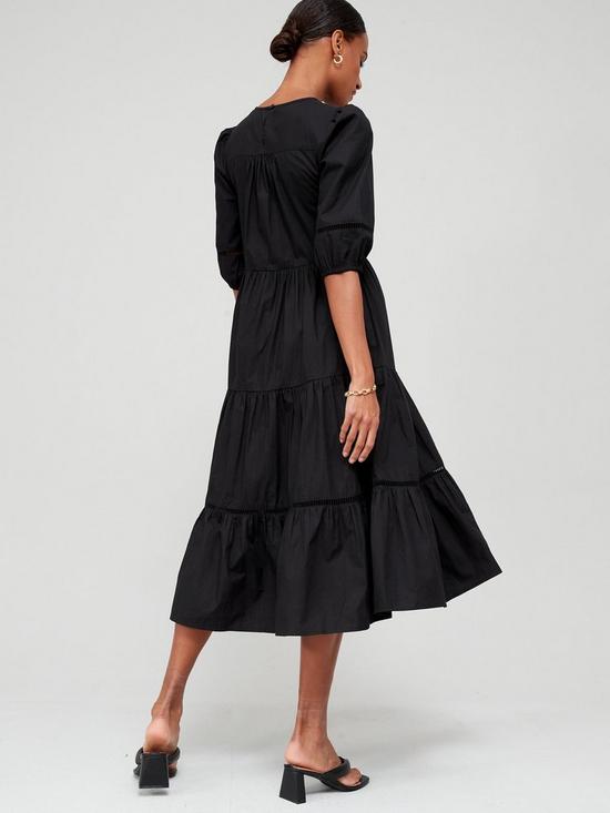 stillFront image of v-by-very-ladder-trim-cotton-midi-dress-black