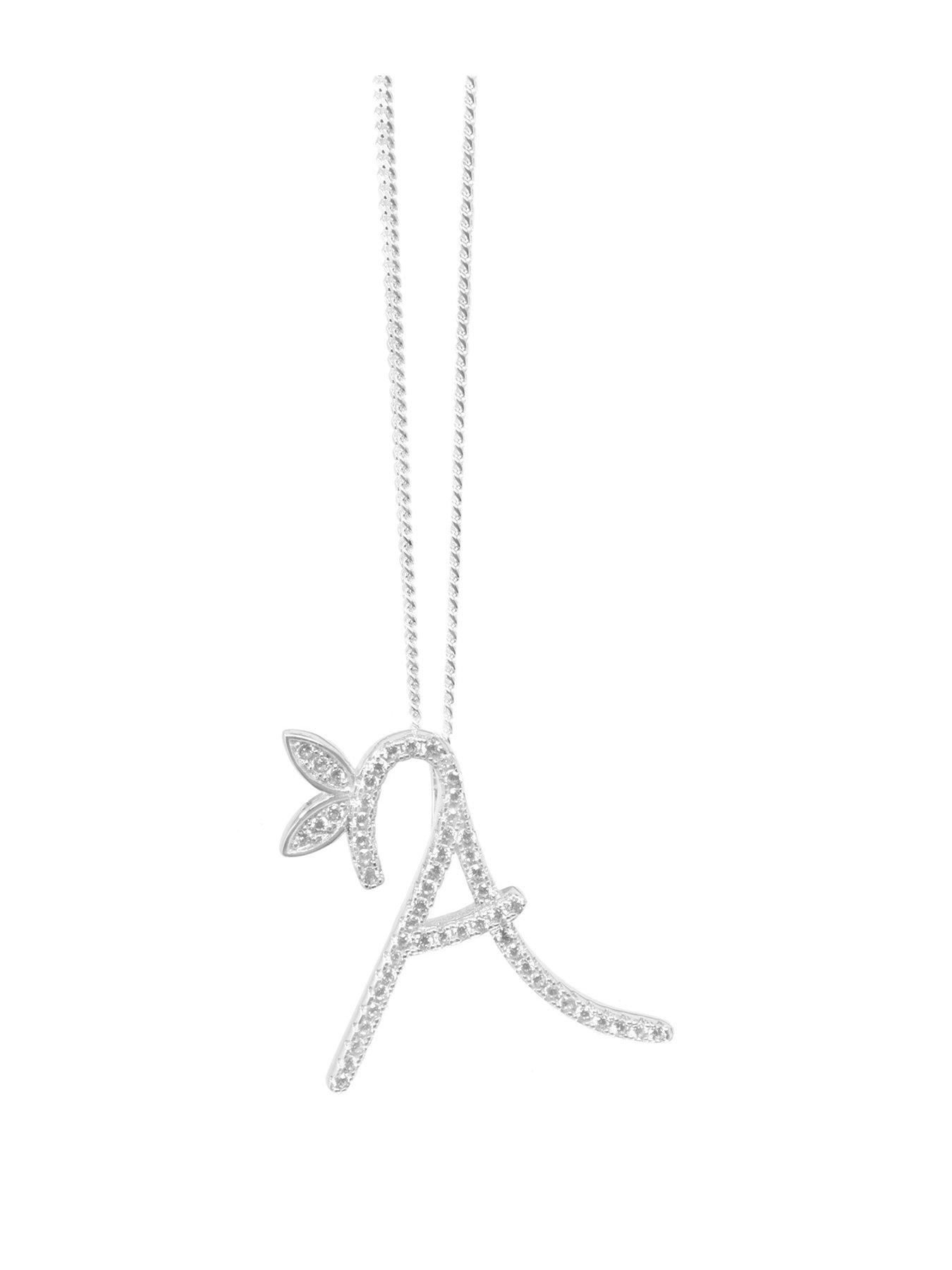 undefined 1-Inch Winged Full CZ Initial Necklace - Sterling Silver