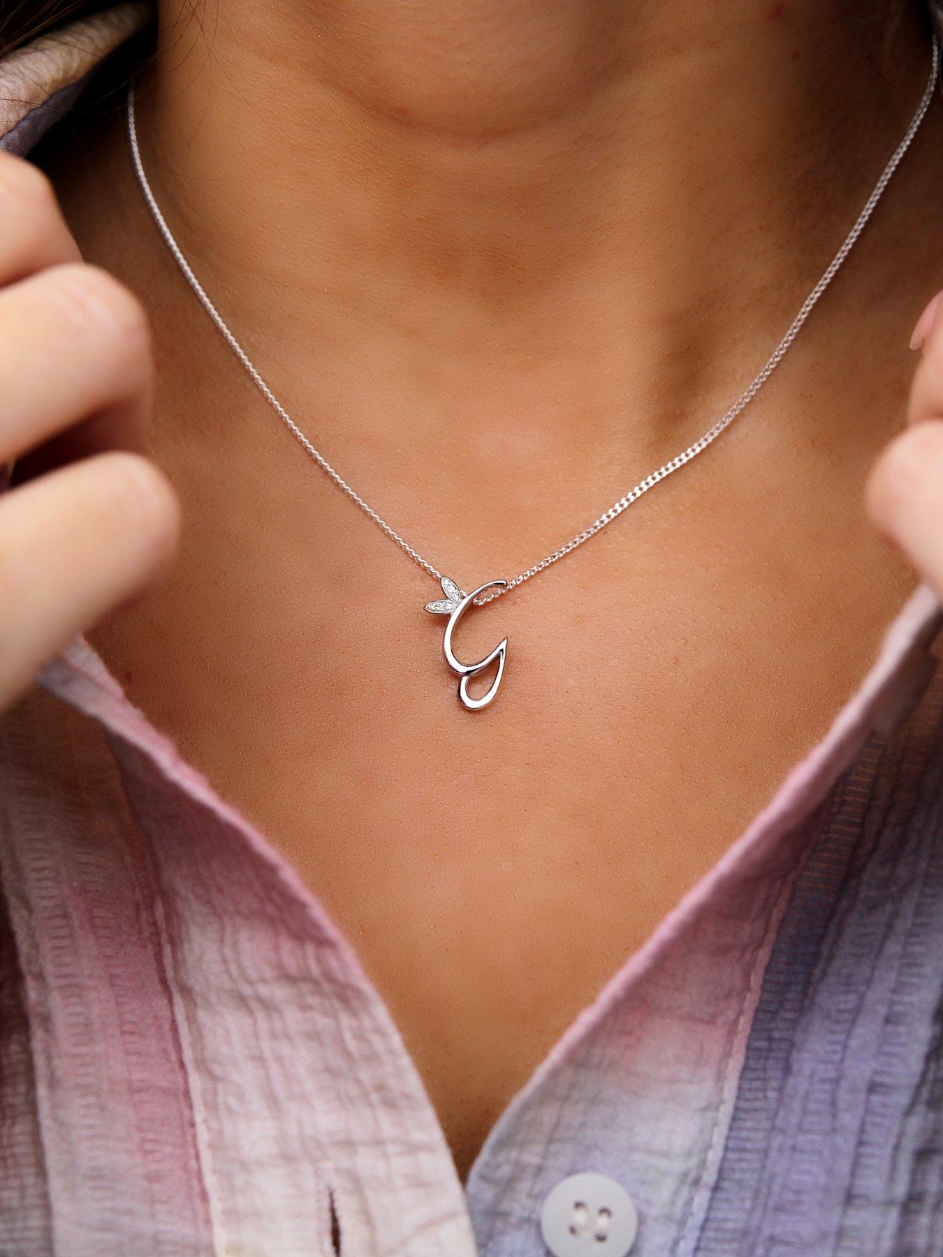 Silver initial necklace on sale with diamonds