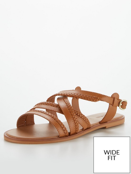 stillFront image of v-by-very-wide-fit-leather-strappy-sandal-tannbsp