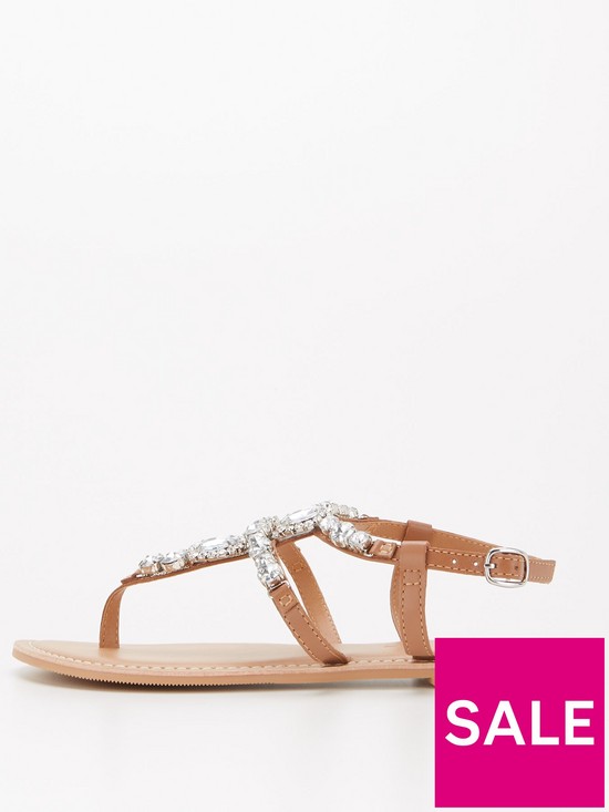 front image of v-by-very-jewel-trim-leather-toe-post-sandal-tannbsp