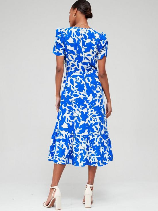 stillFront image of v-by-very-drawcord-waist-midi-dress-blue-print