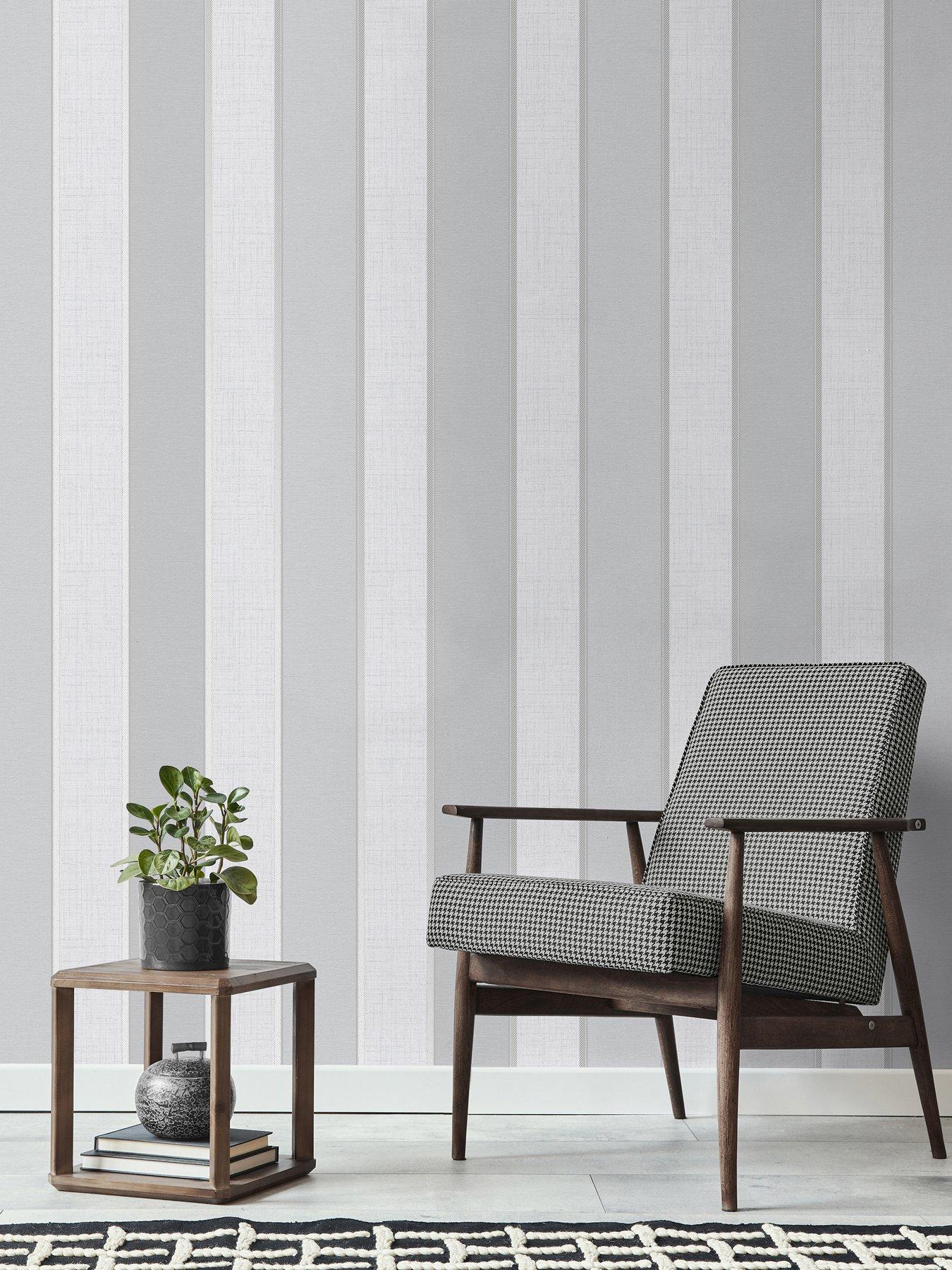 Product photograph of Fine Decor Larson Stripe Wallpaper In Grey And Silver from very.co.uk