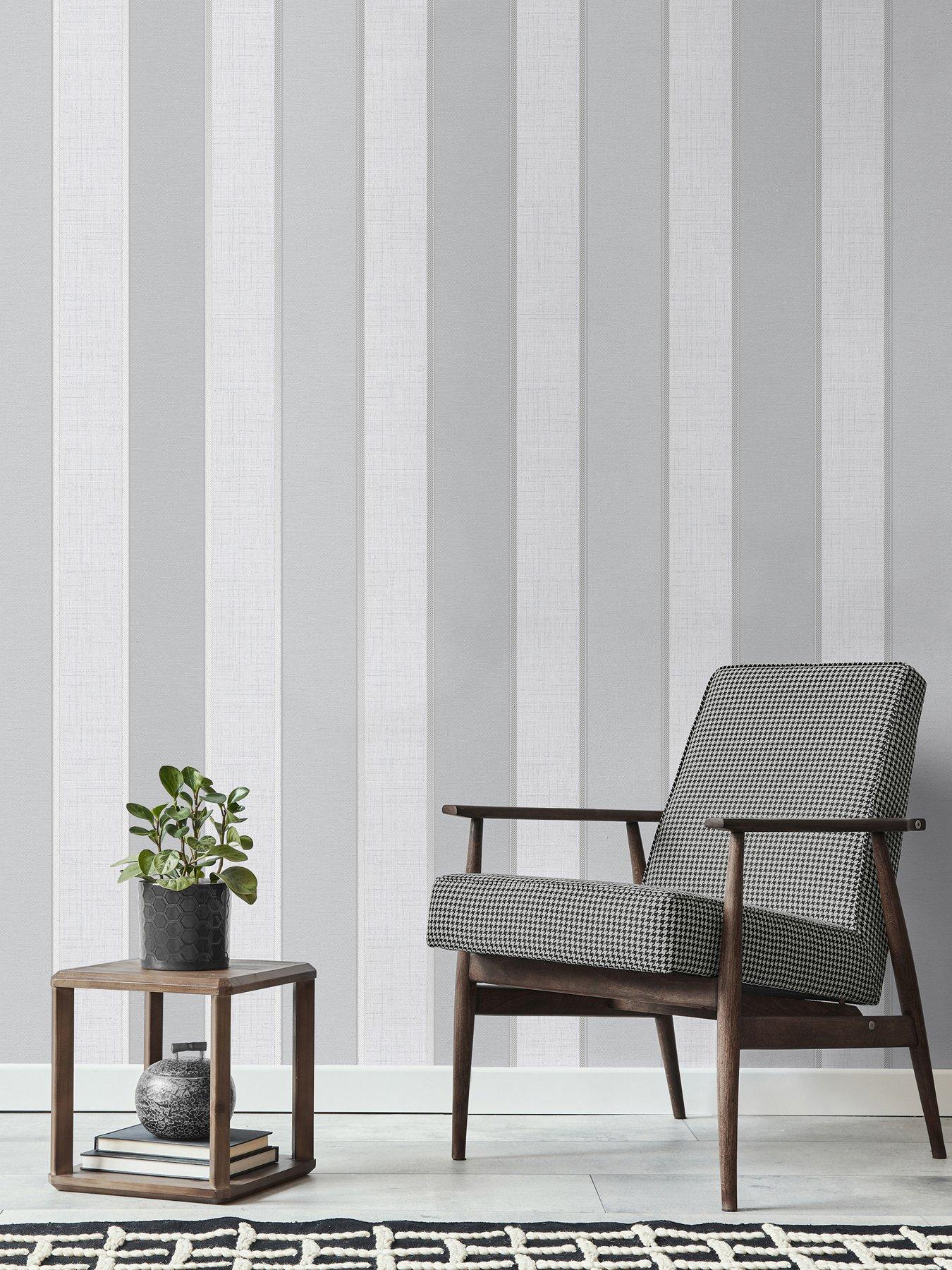 Image 1 of 4 of Fine Decor Larson Stripe Wallpaper in Grey and Silver