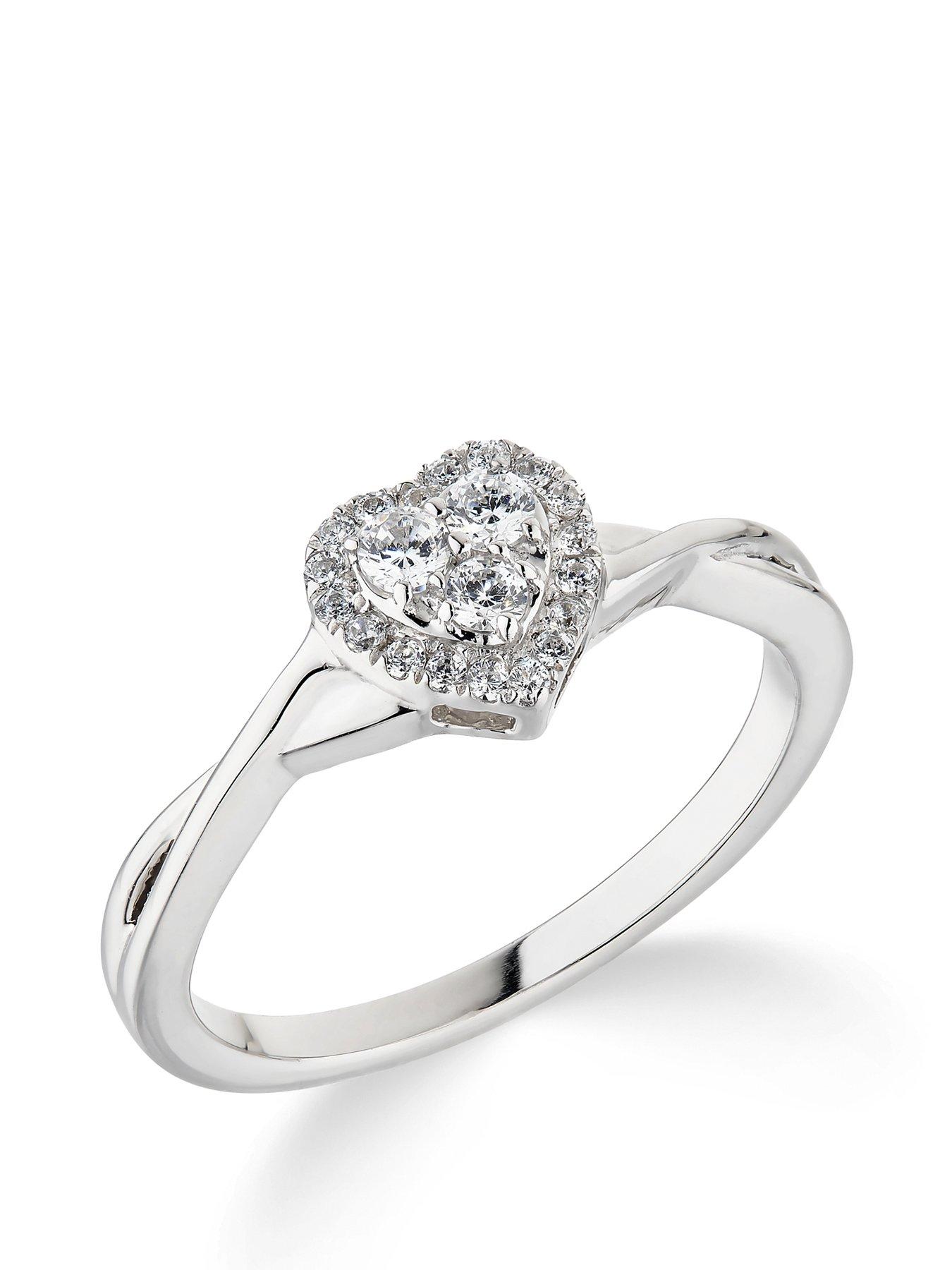 Product photograph of Love Diamond 9ct White Gold 0 22ct Diamond Halo Heart Cluster Ring from very.co.uk