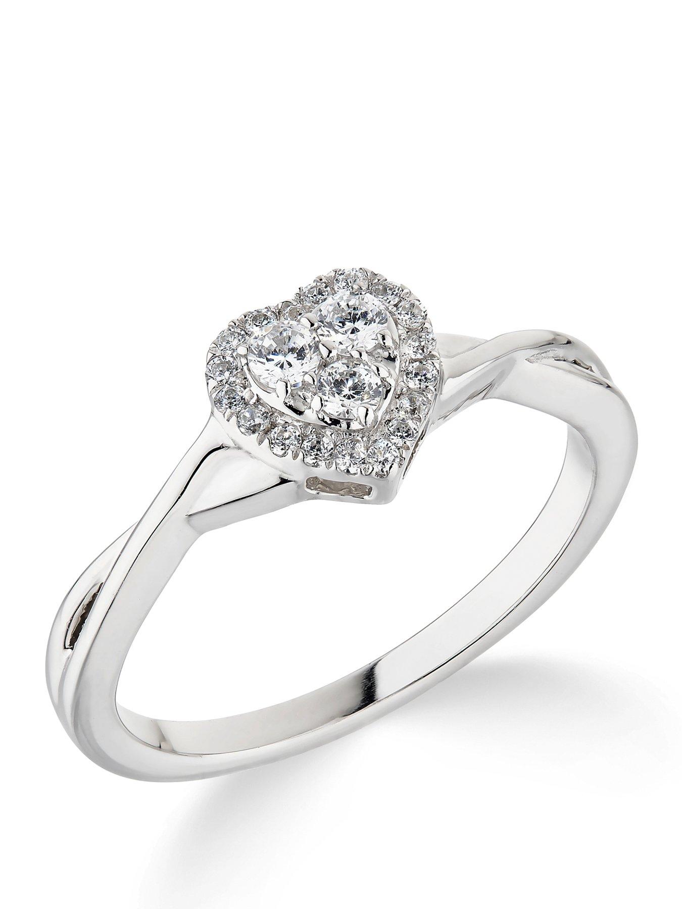 Love DIAMOND 9ct White Gold 0.22ct Diamond Halo Heart Cluster Ring