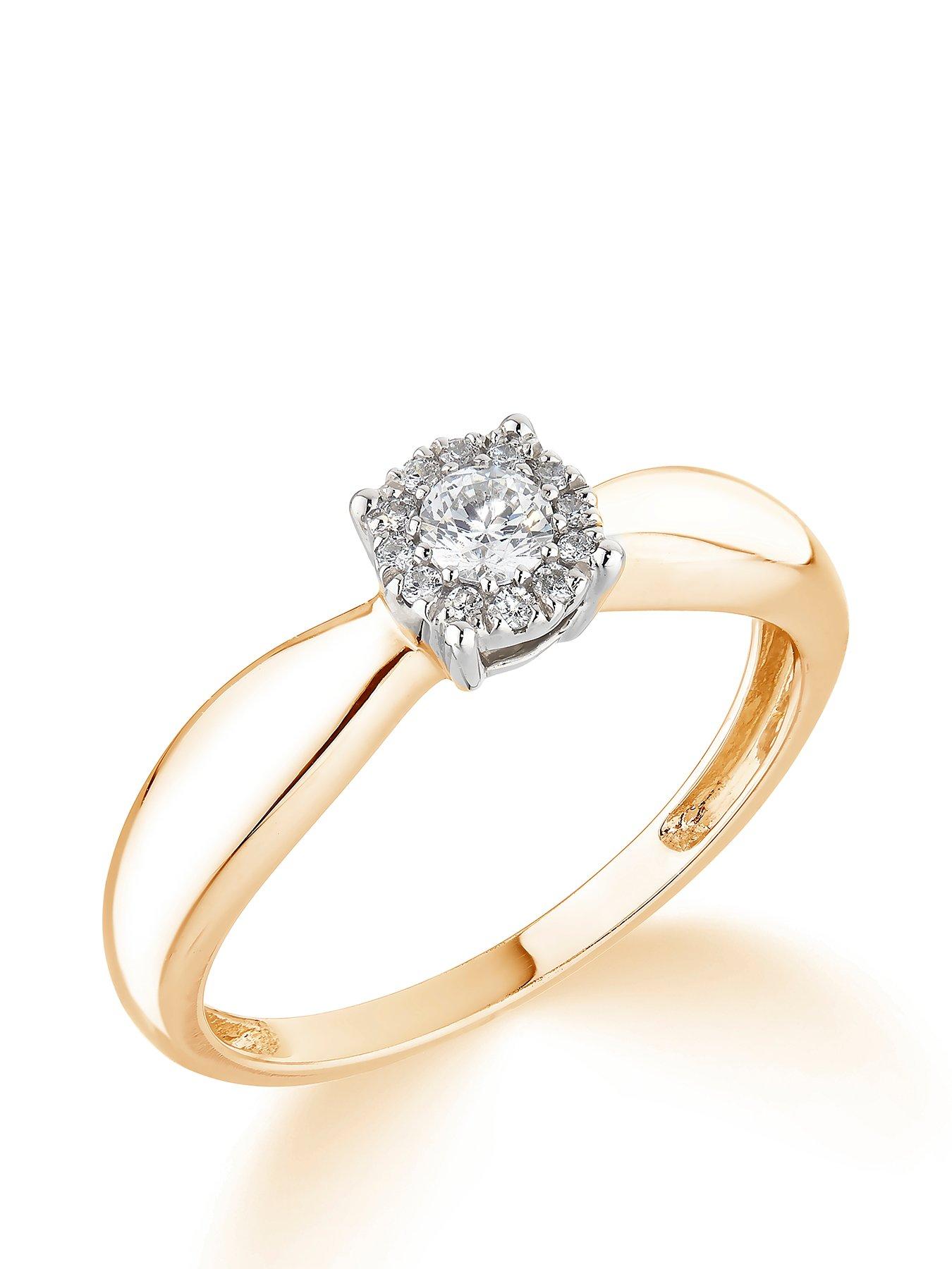 Product photograph of Love Diamond 9ct White Gold 0 20ct Diamond Halo Solitaire Engagement Ring from very.co.uk