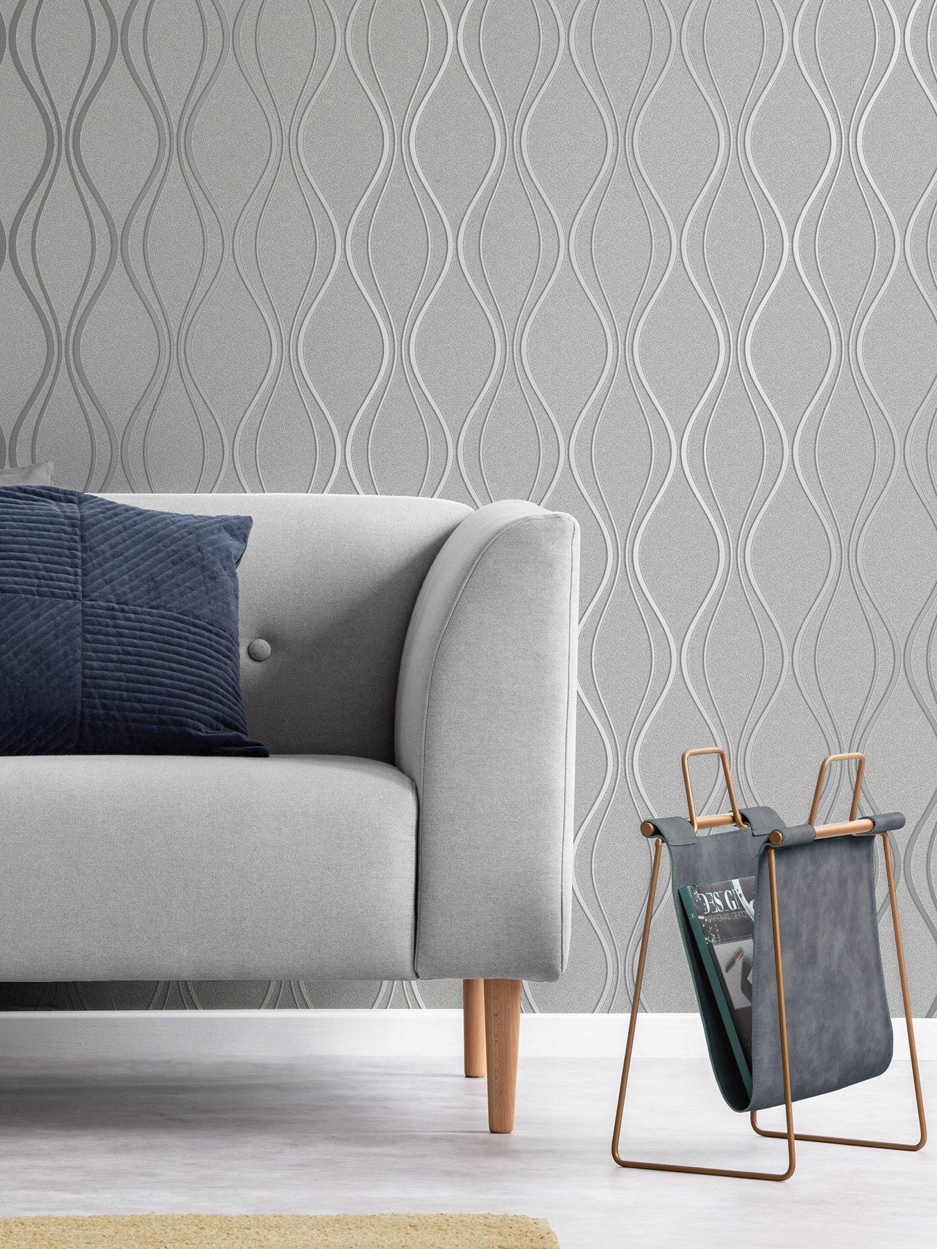 Fine Decor Quartz Trellis Geometric Wallpaper – Silver Metallic Pattern On Textured Grey Background, Peelable & Washable