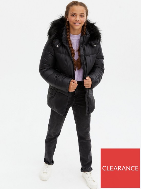 stillFront image of new-look-915-faux-fur-hooded-padded-jacket-black