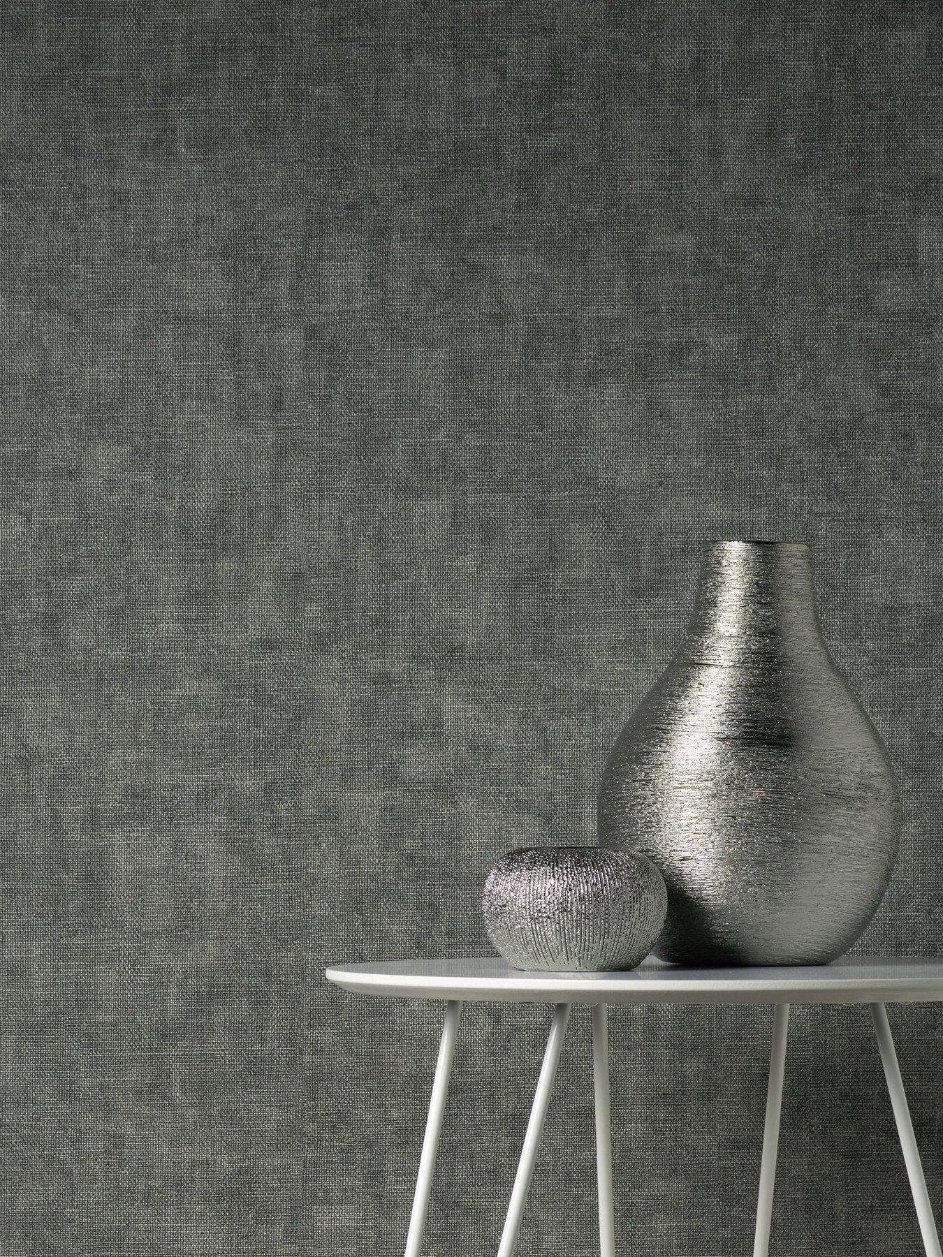 Product photograph of Fine D Cor Milano Hessian Wallpaper In Charcoal from very.co.uk