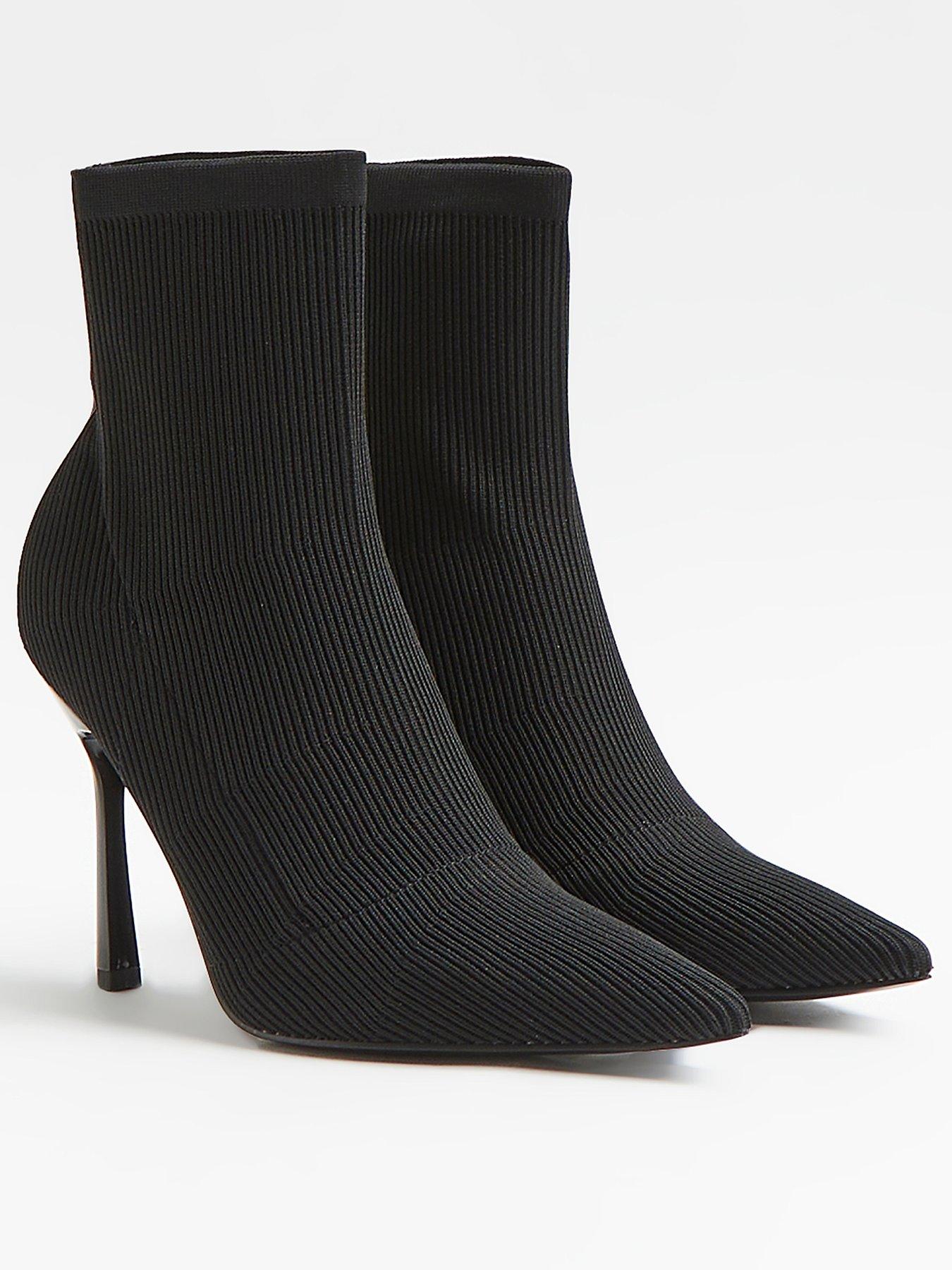 Women Heeled Sock Boot - Black