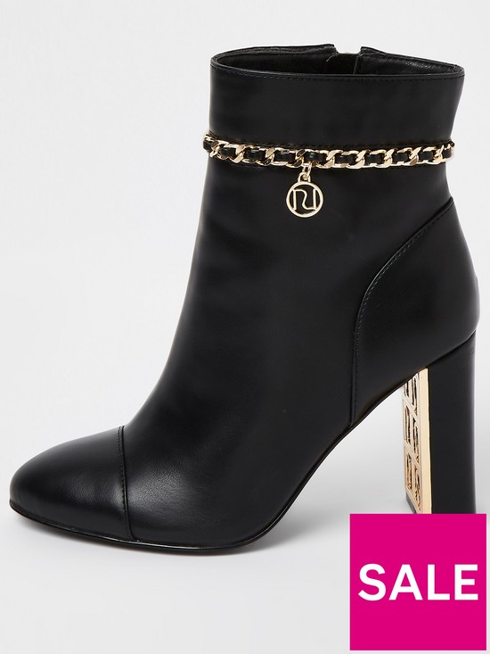 front image of river-island-wide-fit-ankle-chain-detail-boot-black