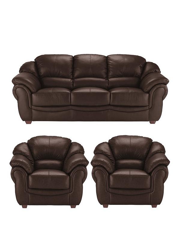 Napoli Leather 3 Seater Sofa 2, Leather Sofa And 2 Armchairs