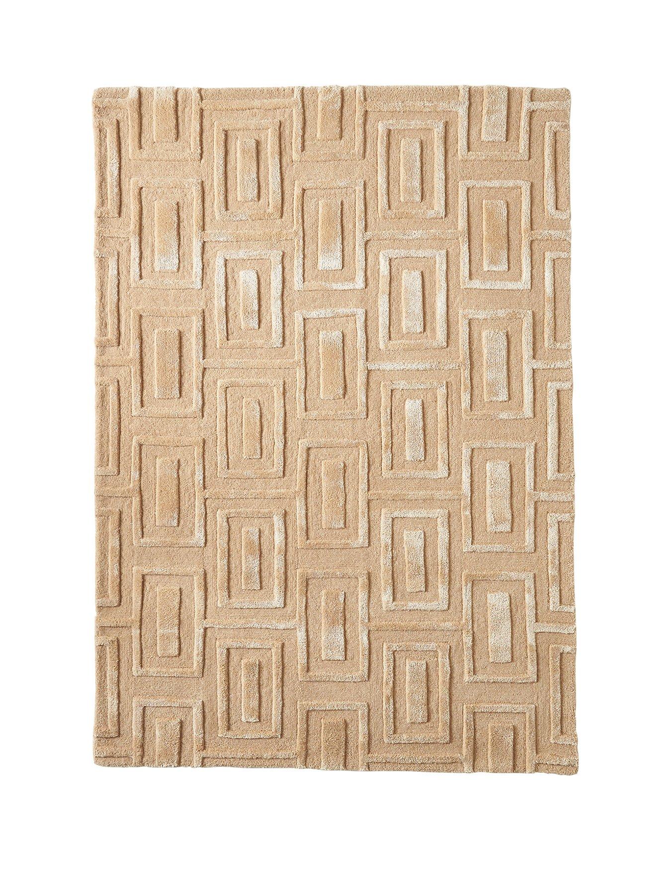 Product photograph of Michelle Keegan Home Carved Squares Wool Rug from very.co.uk