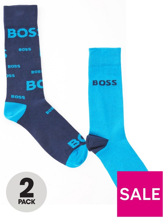 front image of boss-bodywear-2-pack-all-all-over-logo-socks-blue