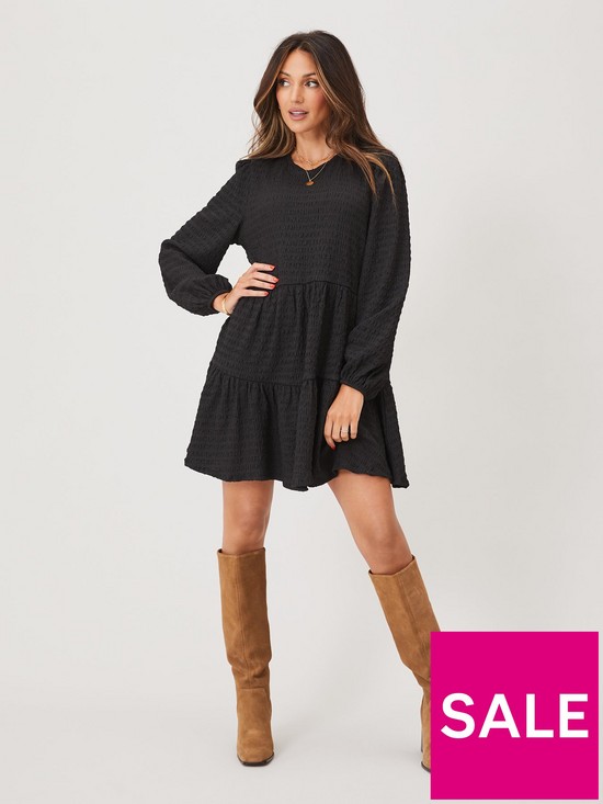 front image of michelle-keegan-textured-jersey-swing-dress-black