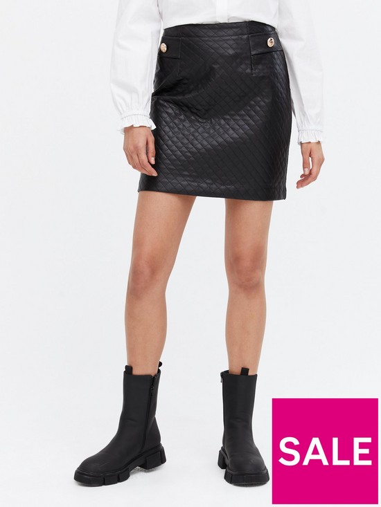 front image of new-look-quilted-pu-mini-skirt-black