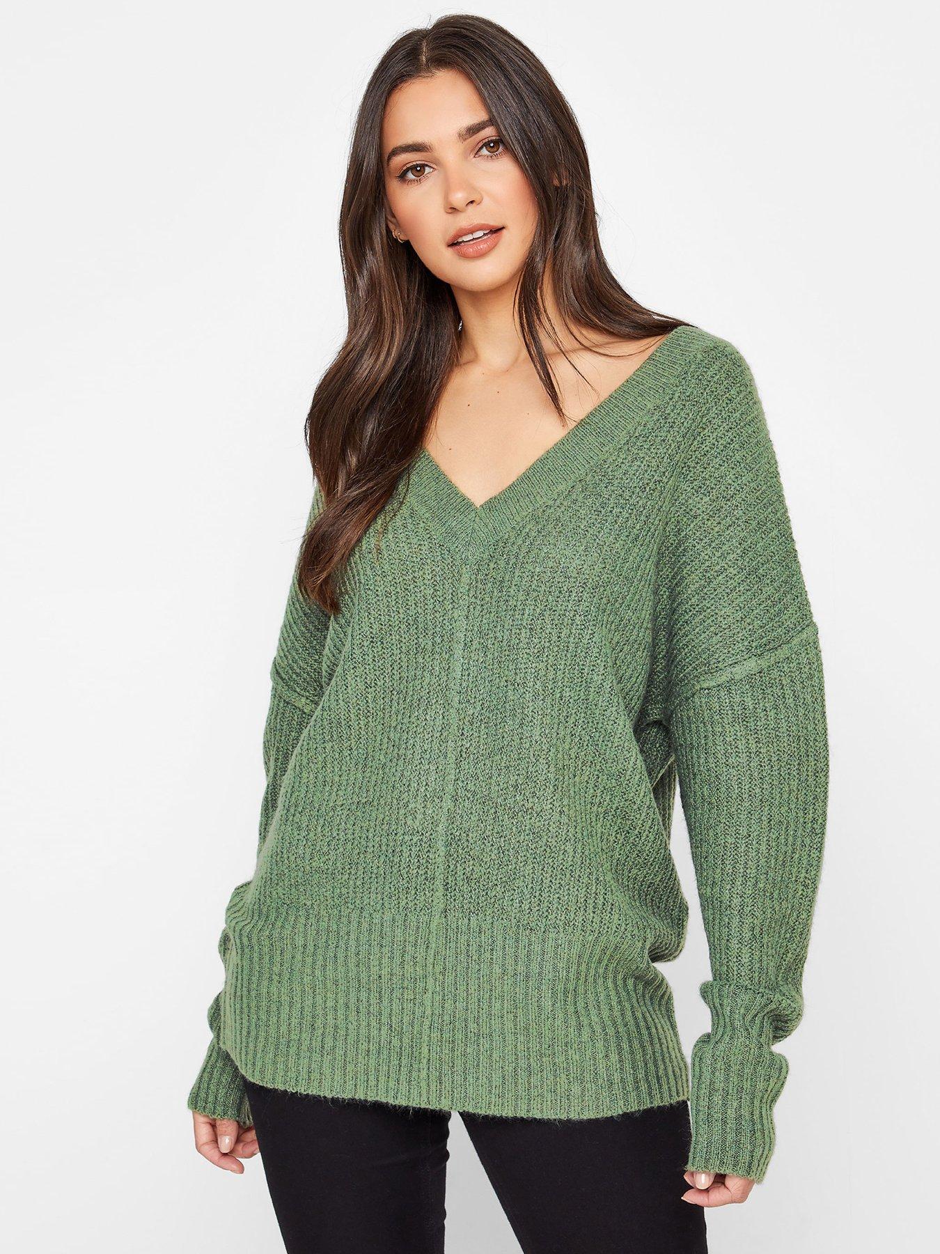 Knitwear V-Neck Ribbed Jumper - Green