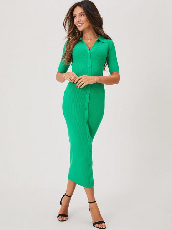 front image of michelle-keegan-knitted-collar-midi-dress-green