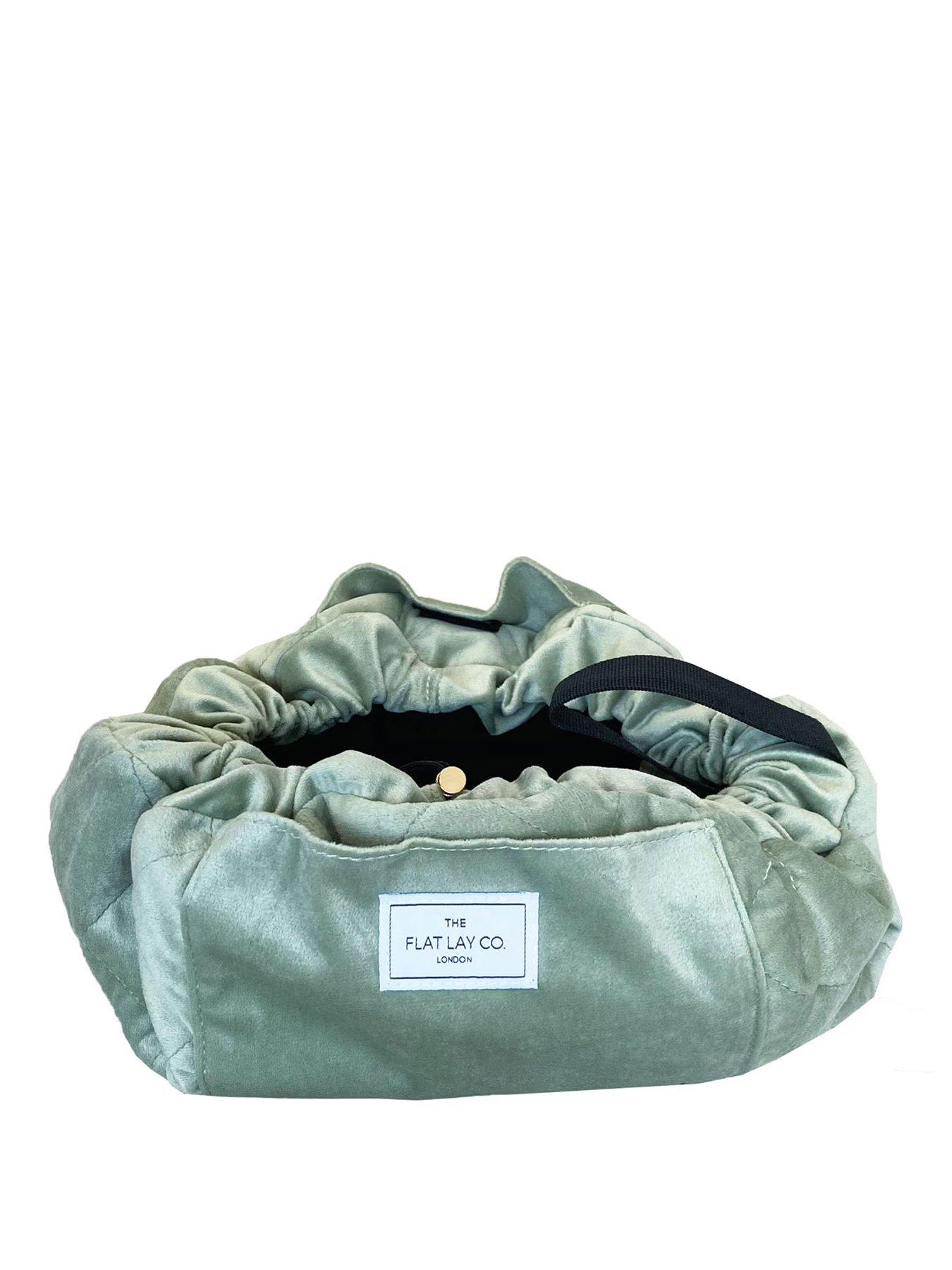undefined Sage Green Velvet Open Flat Makeup Bag