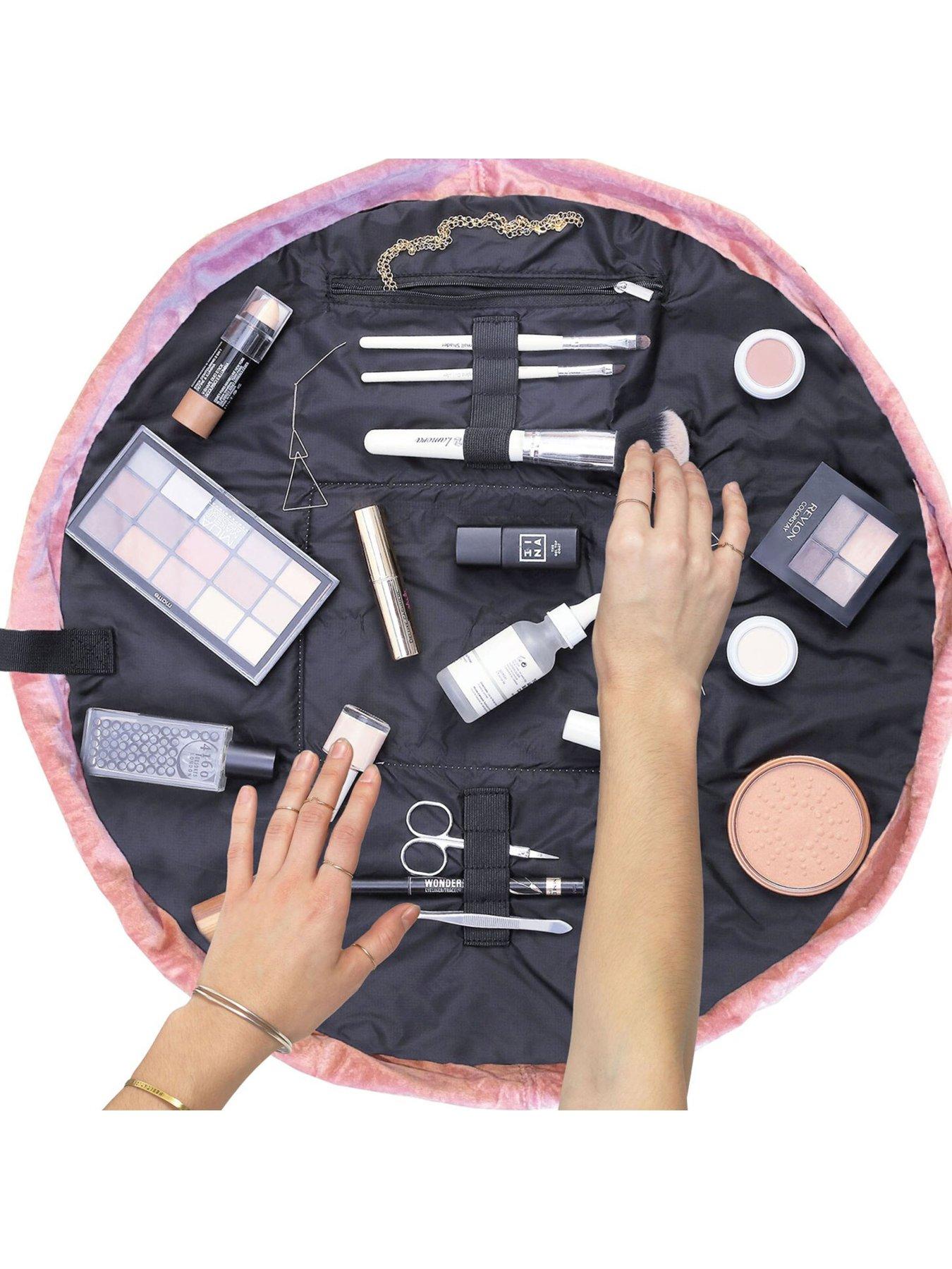 Image 3 of 3 of The Flat Lay Co. Pink Velvet Open Flat Makeup Bag