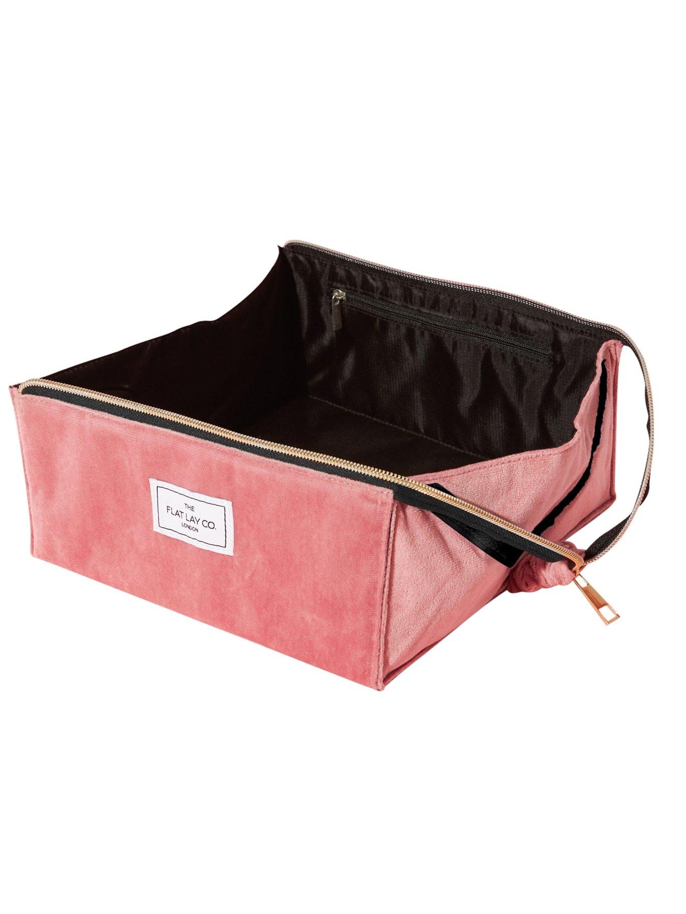 Image 2 of 2 of The Flat Lay Co. Pink Velvet Open Flat Makeup Box
