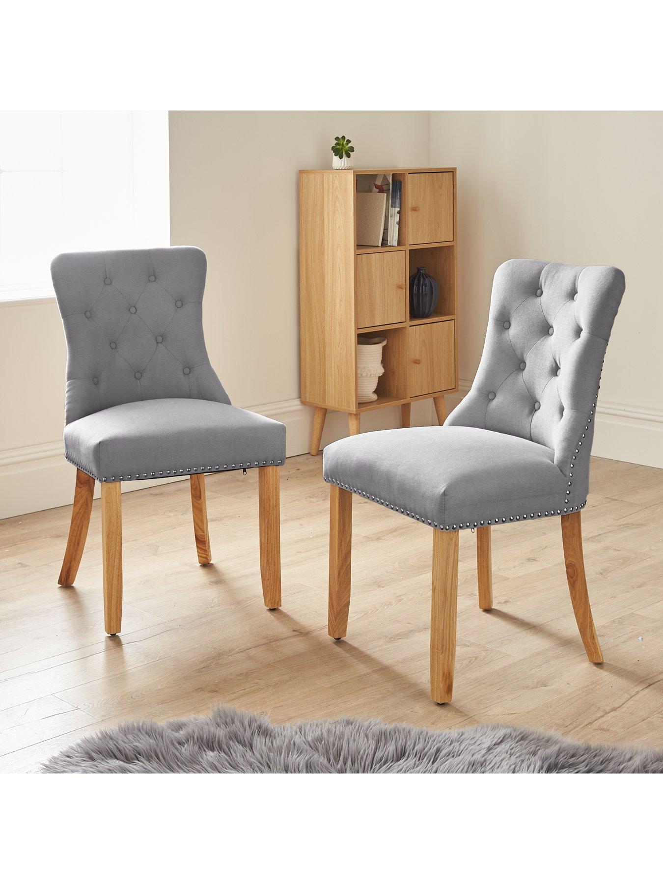 Very Home Warwick Chenille Pair of Standard Dining Chairs - Grey/Oak Effect - FSC® Certified
