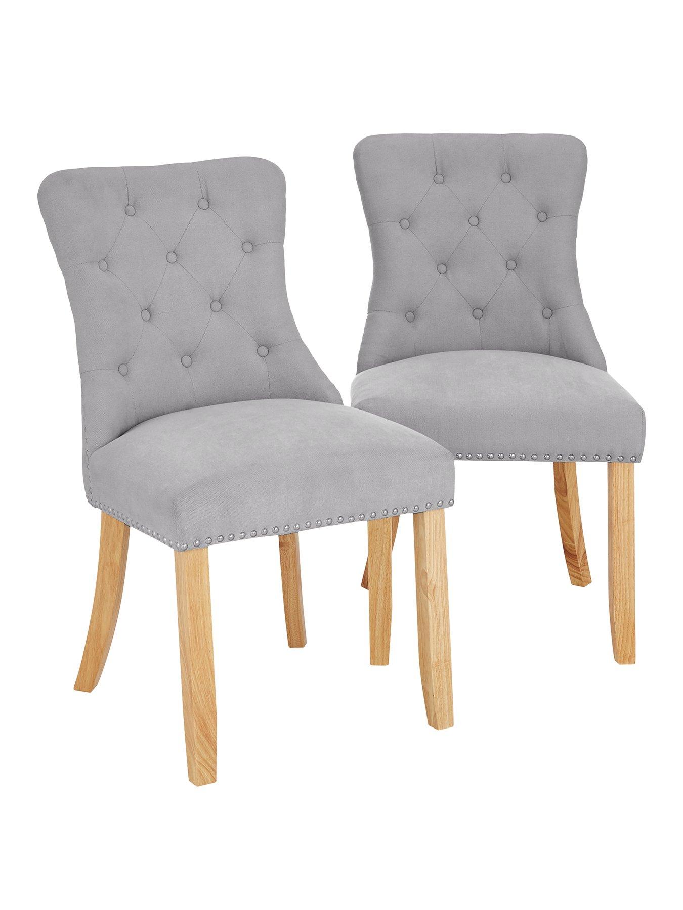 Image 2 of 6 of Very Home Warwick Chenille Pair of Standard Dining Chairs - Grey/Oak Effect&nbsp;- FSC&reg; Certified