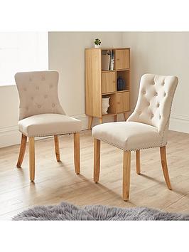 Product photograph of Very Home Warwick Chenille Pair Of Standard Dining Chairs - Natural Oak Effect - Fsc Reg Certified from very.co.uk