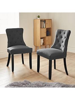 Very Home Warwick Velvet Pair Of Standard Dining Chairs - Charcoal/Black - Fsc Certified