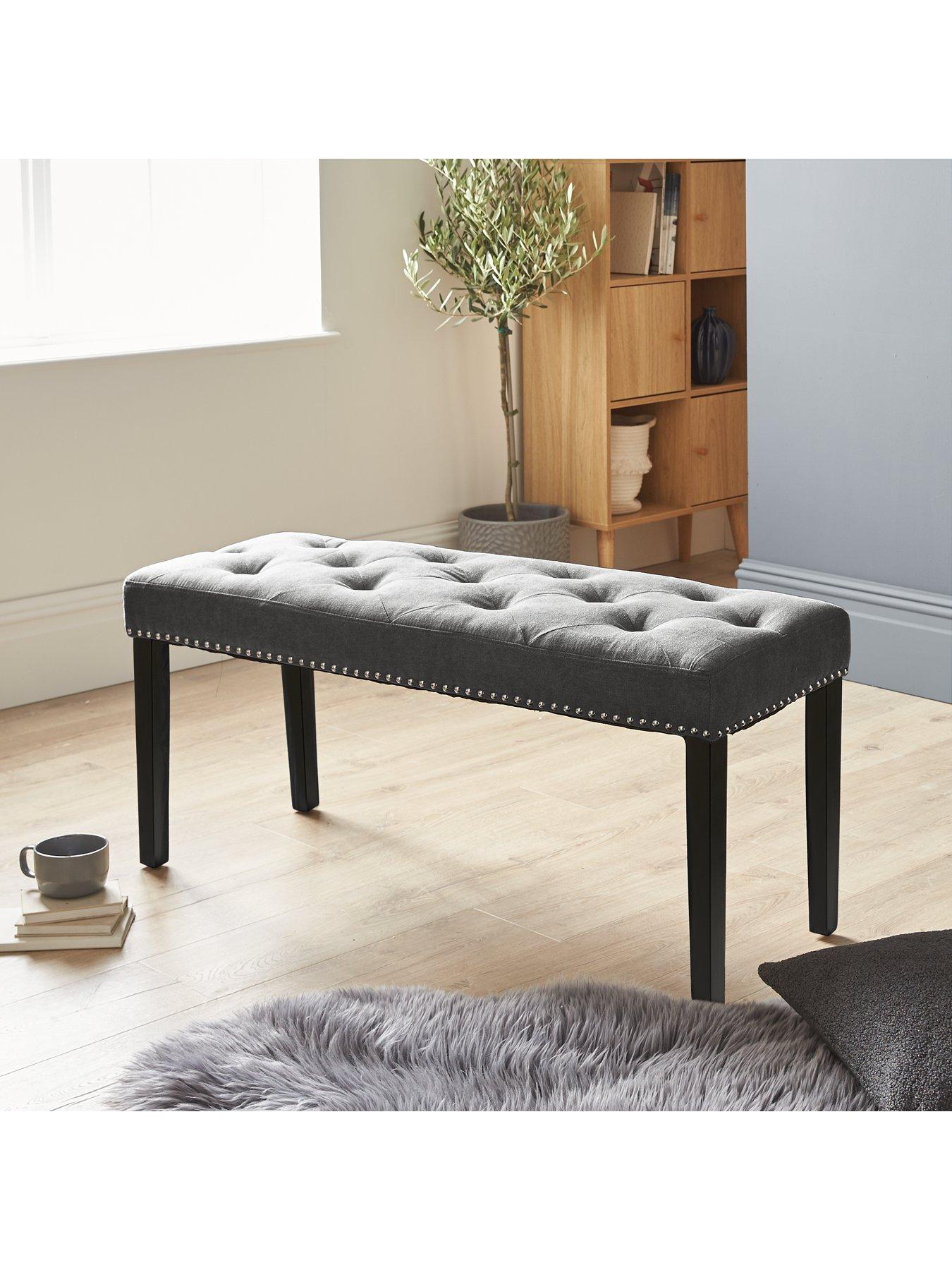 Product photograph of Very Home Warwick Velvet Bench - Charcoal Black from very.co.uk
