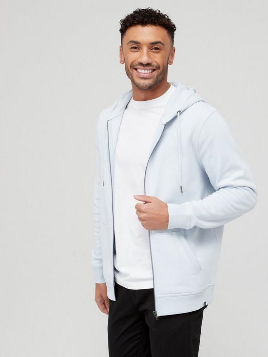 front image of very-man-essentials-zip-through-hoodie-blue