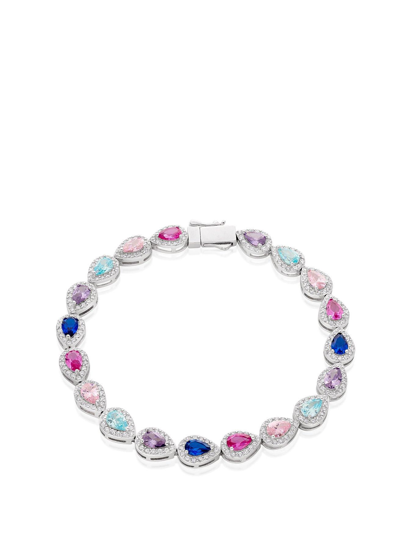 Beaverbrooks Silver Multi Coloured Cubic Zirconia Pear Halo